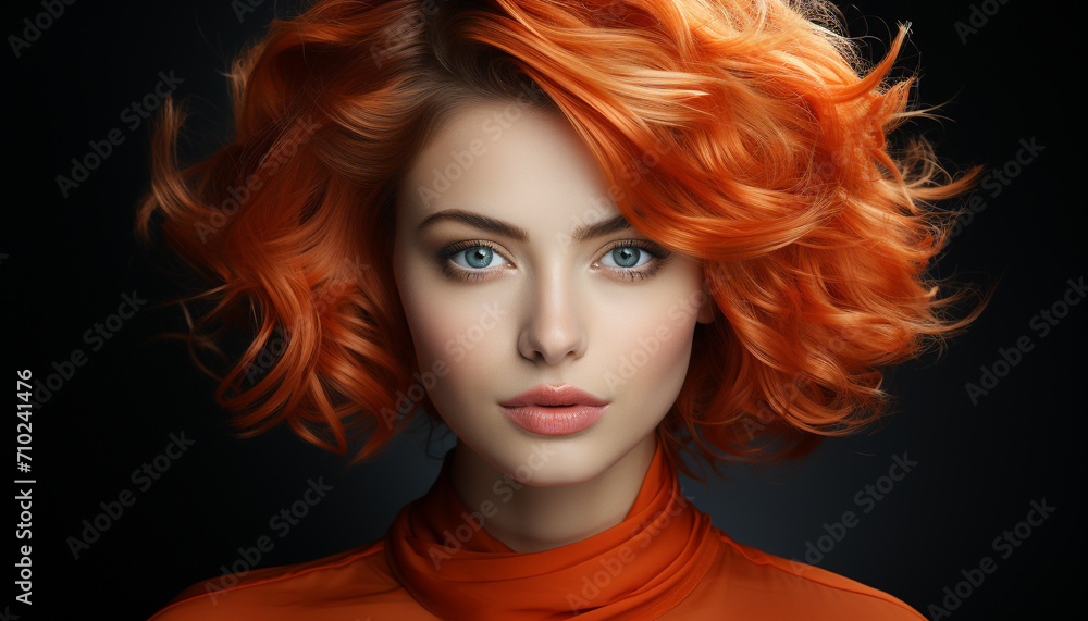 Beautiful woman with long, curly blond hair, looking sensually at camera generated by AI