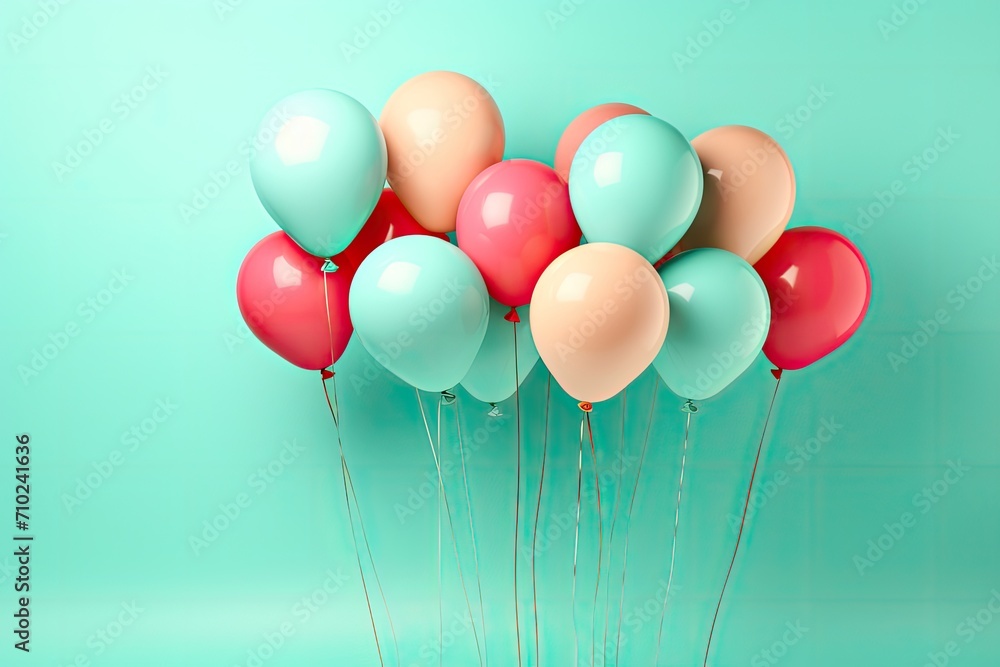Mint background with vibrant balloons Mint background with vibrant balloons
