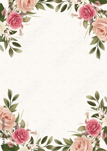 Beige white and pink modern wreath background invitation frame with flora and flower