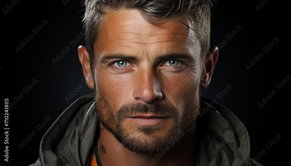 Fototapeta premium Confident man with beard, serious expression, looking at camera generated by AI