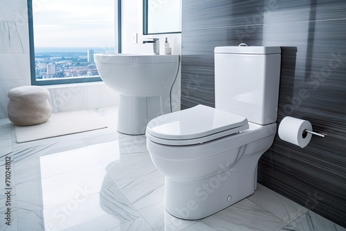 Modern bathroom with white toilet photo