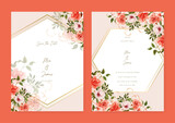 Pink and red rose beautiful wedding invitation card template set with flowers and floral. Wedding invitation floral watercolor card background
