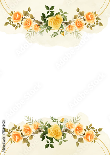 Yellow and white invitation background bouquet watercolor painting with flora and flower
