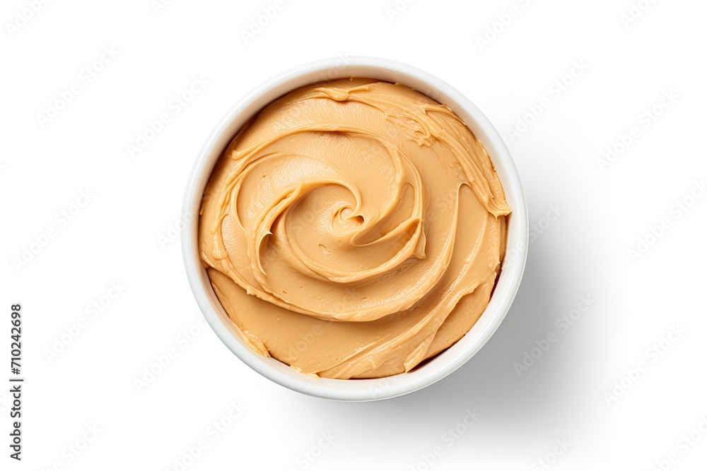 Peanut butter bowl white background top view Peanut butter bowl white background top view