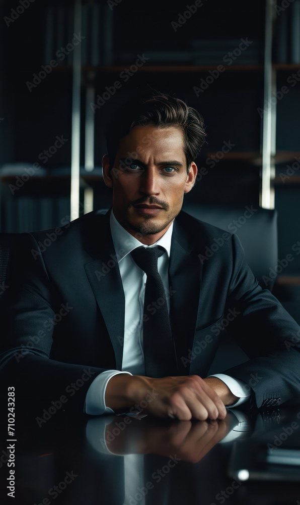 The corporate boardroom is commanded by a bold alpha male, demonstrating leadership and strength. The corporate boardroom is commanded by a bold alpha male, demonstrating leadership and strength.