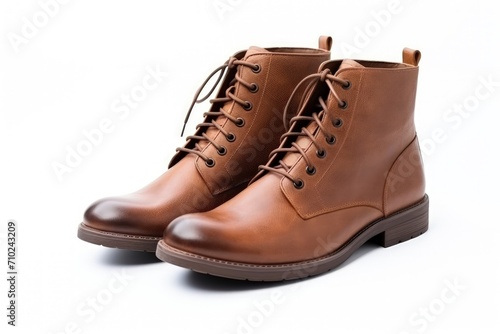 Brown leather boots for men on white background