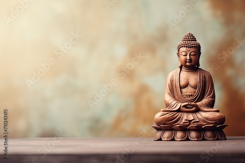 Buddha statue on paper background for meditation Space for copy