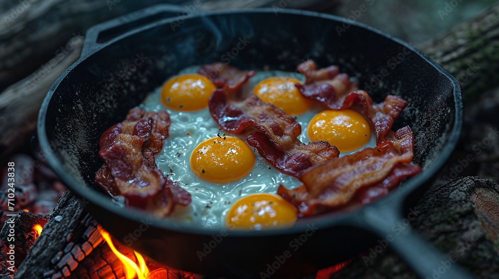 frying pan with bacon frying pan with bacon