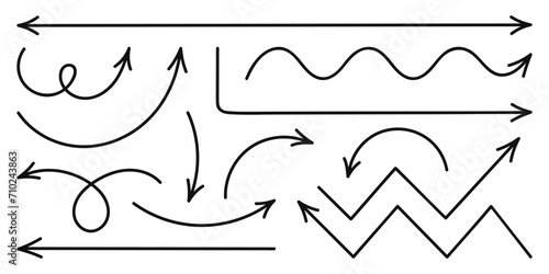 Set of hand drawn simple arrows. Sketch doodle style.