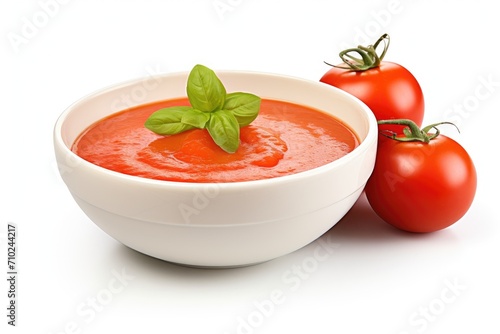 Tomato soup bowl on white background
