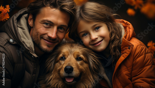 Smiling child and cute dog enjoying outdoors generated by AI