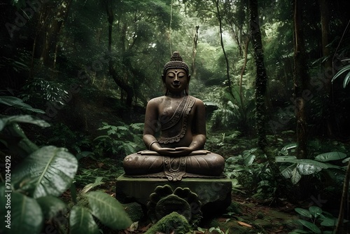 Buddha statue meditation in jungle