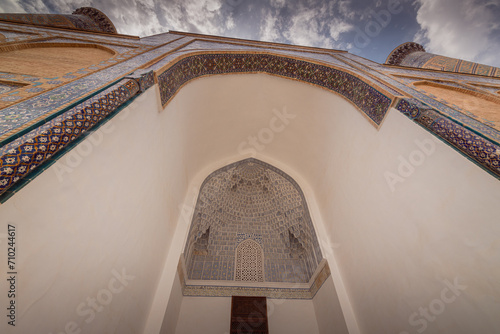 Parade portal of Gur-e-Amir mausoleum, famous architectural complex, Uzbekistan photo