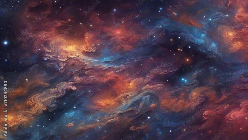 Vibrant Cosmic Artwork: A Mesmerizing Interplay of Colorful Nebulae and Stars in a Deep Space Galaxy Painting