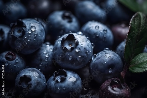 Fresh blueberries with water drops background