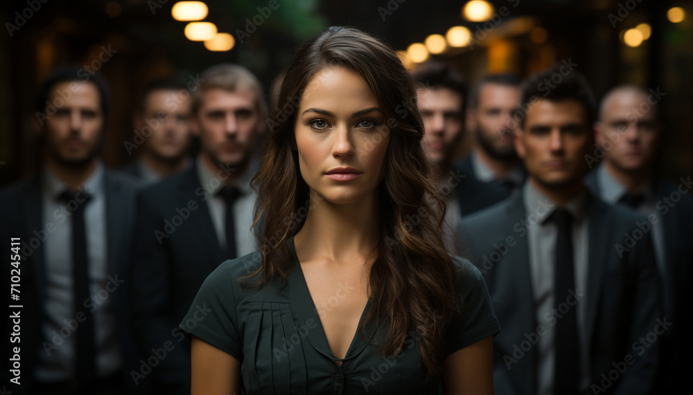 Successful businessmen and women standing together, looking confident generated by AI Successful businessmen and women standing together, looking confident generated by AI