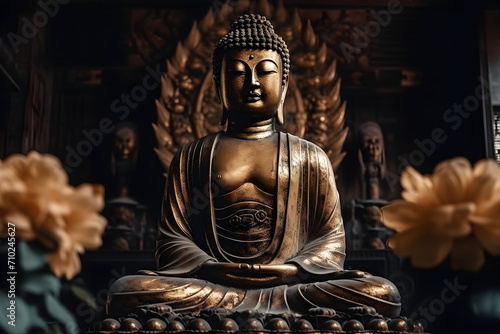 the great buddha sakyamuni in buddhism stands on a golden lotus