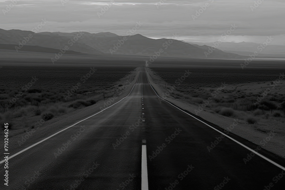 Black and white highway in the country