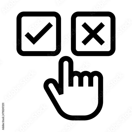 Icono de decisión. Elección rápida, seleccionar opción, aceptar o cancelar. Ilustración vectorial