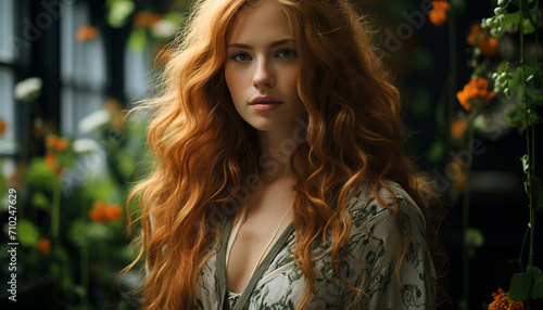 A beautiful young woman with long hair in nature elegance generated by AI