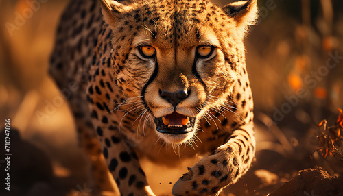 Majestic cheetah walking in the African wilderness generated by AI