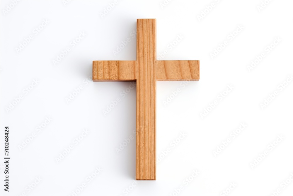 White background with small isolated wooden cross