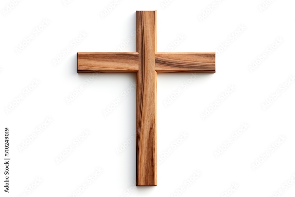 Wooden Christian cross on white background made of natural wood material Clipping path included