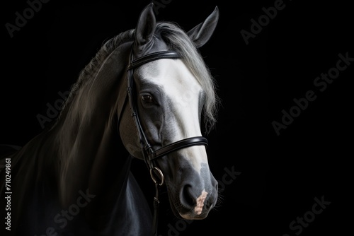 Classy equine portrait on black backdrop Horse against dark backdrop