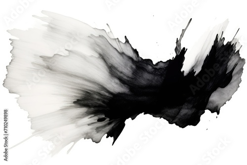 Abstract texture of black and white watercolor and ink blot on white background