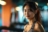 スポーツジムでトレーニングをするアジア人女性, Generative AI