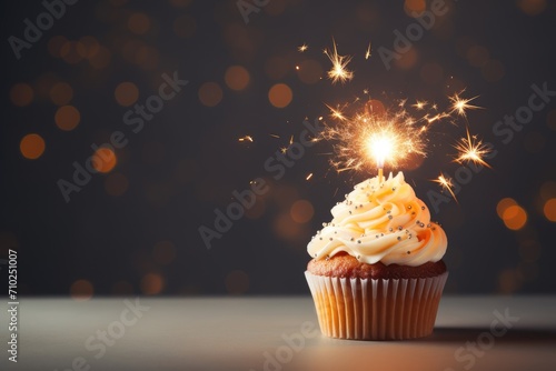 Cupcake with orange color and room beside