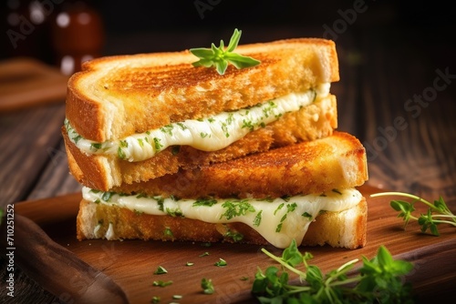 Fototapeta Naklejka Na Ścianę i Meble -  Delicious cheese sandwiches on a wooden table