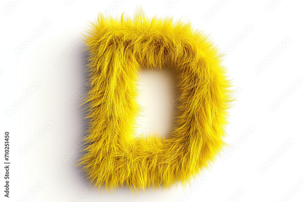 Cute Yellow Number 'D' Fur Shape with Short Hair on White Background. Playful Playlist Style Concept. Cute Yellow Number 'D' Fur Shape with Short Hair on White Background. Playful Playlist Style Concept.