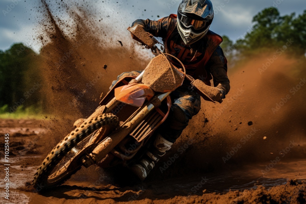 Dirt kicks up in the air as motocross speeds by Dirt kicks up in the air as motocross speeds by
