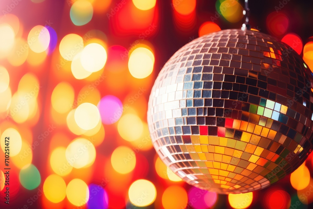 Obraz premium Disco ball lights at night club create colorful background with selective focus
