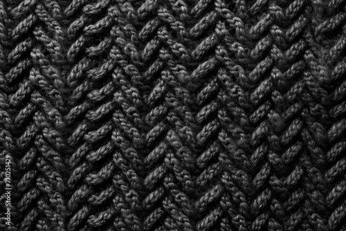 Detailed textured knit sweater on dark gray woolen fabric background