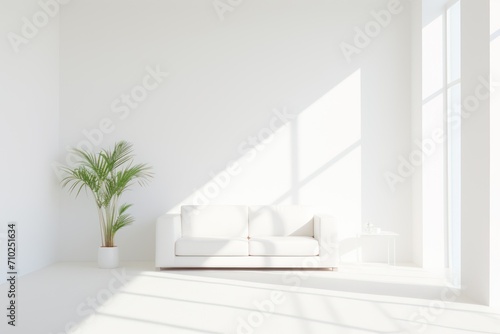 White wall living room have sofa and plant. White room mock up.