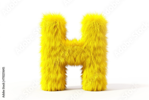 Cute Yellow Number 'H' Fur Shape with Short Hair on White Background. Playful Playlist Style Concept.