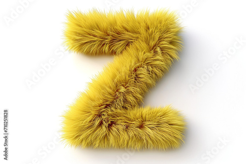 Cute Yellow Number  Z  Fur Shape with Short Hair on White Background. Playful Playlist Style Concept.