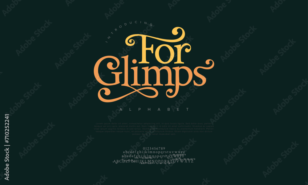 Forglimps premium luxury elegant alphabet letters and numbers. Elegant wedding typography classic serif font decorative vintage retro. Creative vector illustration Forglimps premium luxury elegant alphabet letters and numbers. Elegant wedding typography classic serif font decorative vintage retro. Creative vector illustration