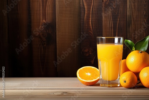 Fresh orange juice on vintage table with copy space