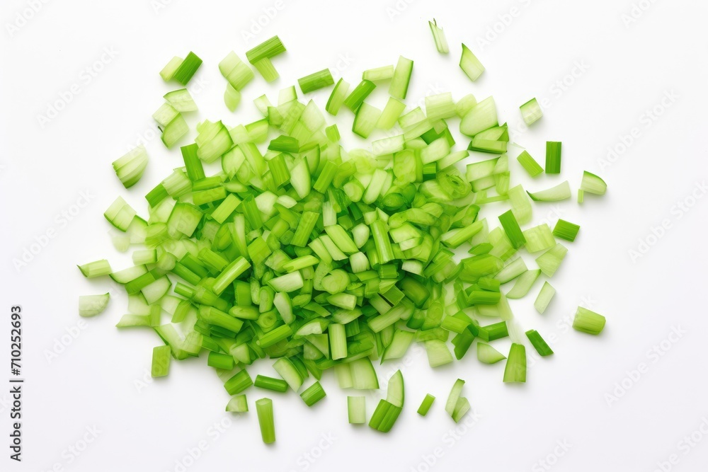 Freshly cut isolated spring onions on a white background Top view with clipping path Freshly cut isolated spring onions on a white background Top view with clipping path