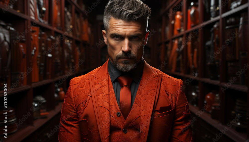 Fototapeta premium Confident businessman in suit looking at camera generated by AI