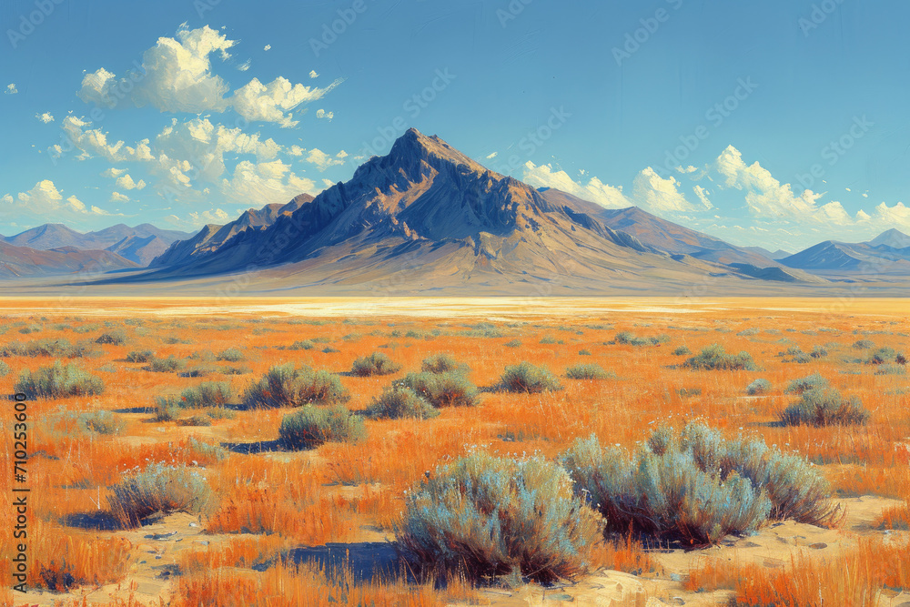 Southwest painting of mountains in the desert