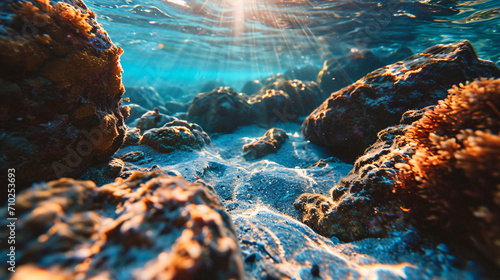 Coral reef in the blue sea.