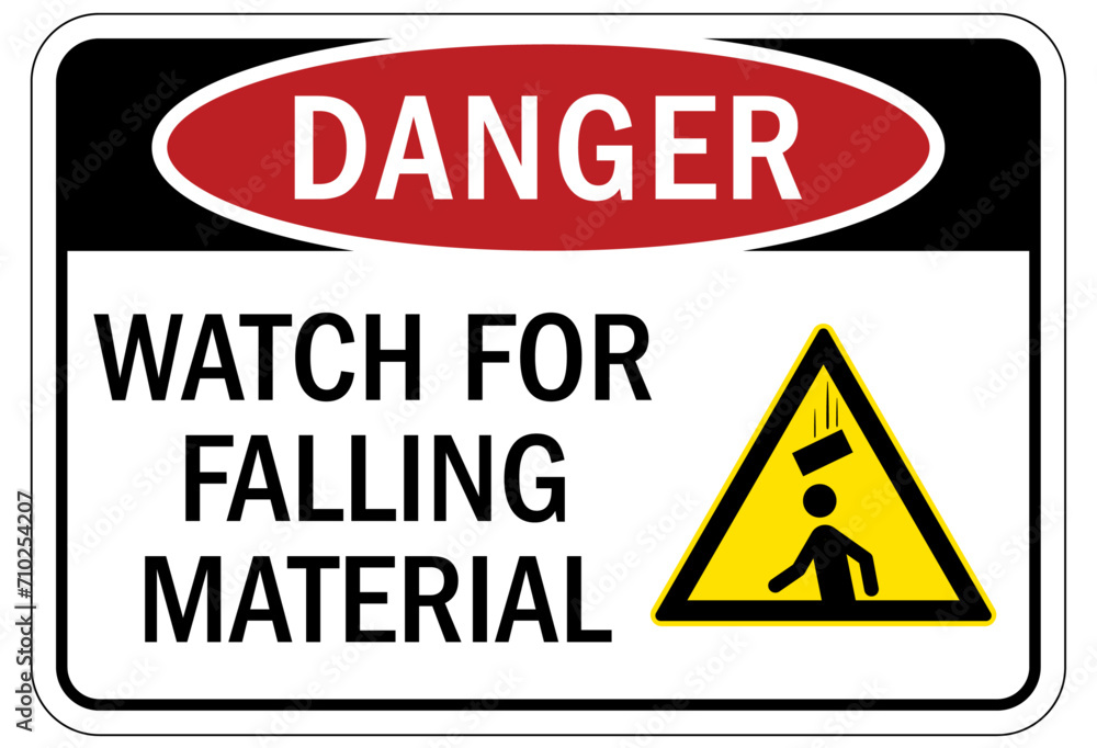 Falling material warning sign and labels Falling material warning sign and labels