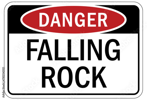 Falling material warning sign and labels falling rosk photo