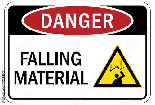 Falling material warning sign and labels falling material