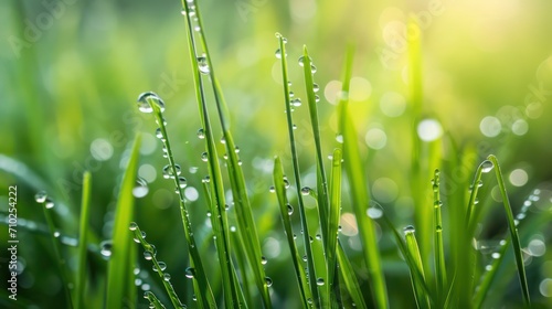 Dew-kissed blades of grass grace the landscape, creating a beautiful scene