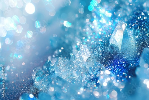キラキラ グリッター ジュエリー クリスタル ラメ 青色 水色 夏 氷 背景 テクスチャ, Generative AI photo